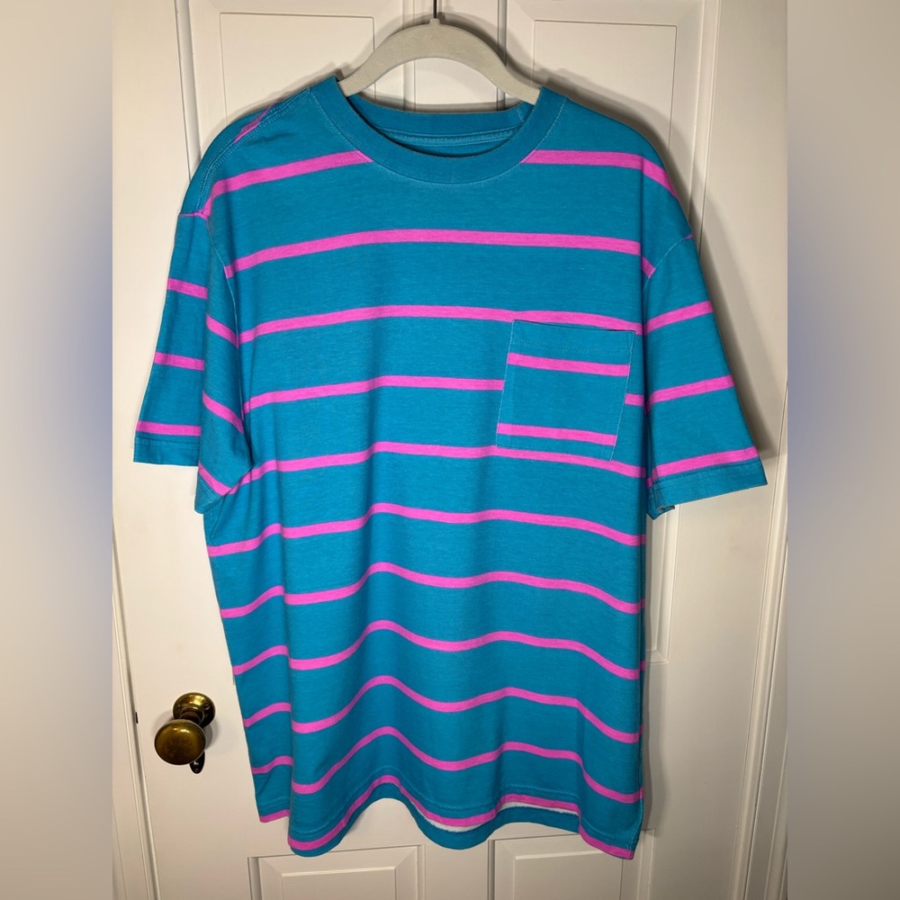 American Eagle Outfitters Blue and Pink Striped Short Sleeve Tee T Shirt AE